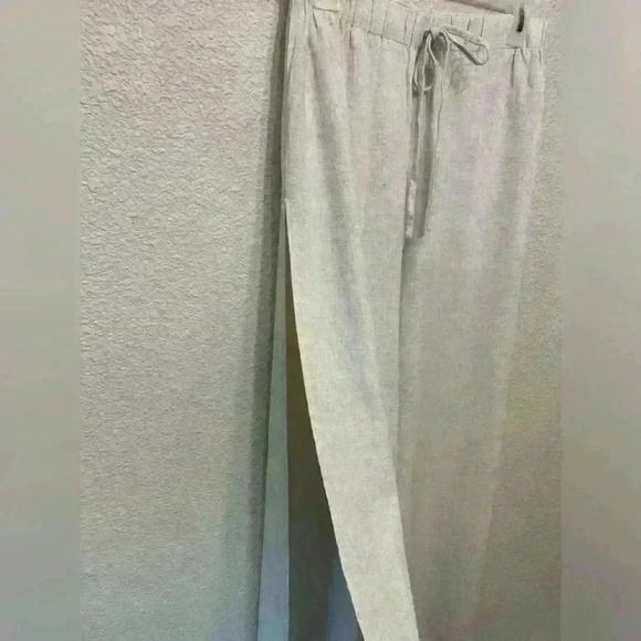 Cream linen blend pant with high slit sz L beach wear resort wear lightweight - Picture 2 of 6